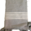 Plaid a Pompons Gris raye Blanc