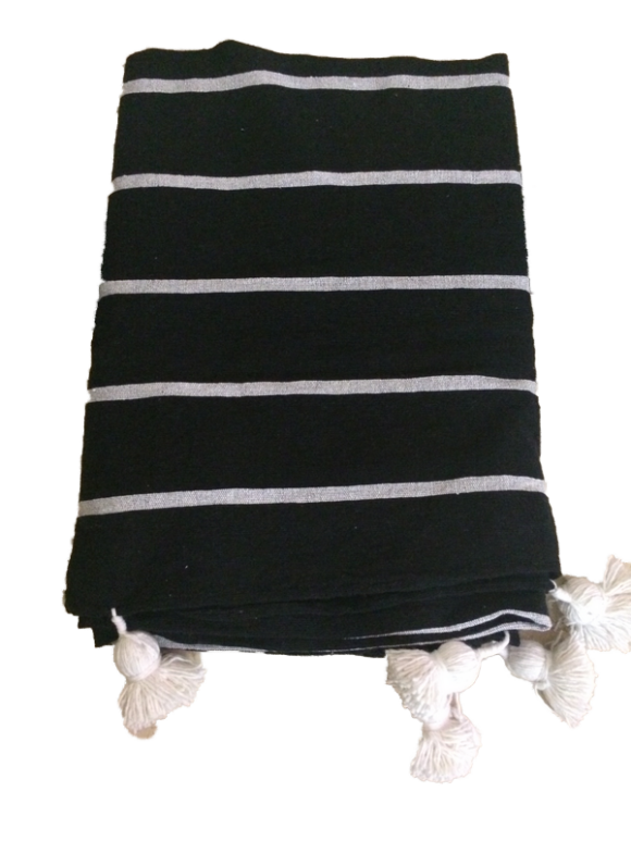 Plaid a Pompons Noir Rayé Blanc – Image 5