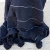 Plaid a Pompons Bleu Rayures Argent